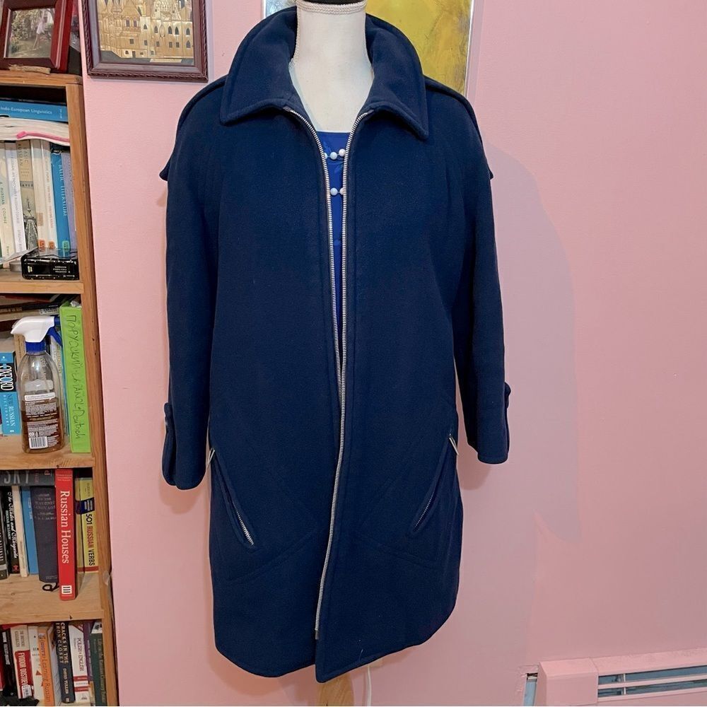 Vintage 1960s Unique Navy Blue and Silver 100% Wool Overcoat
